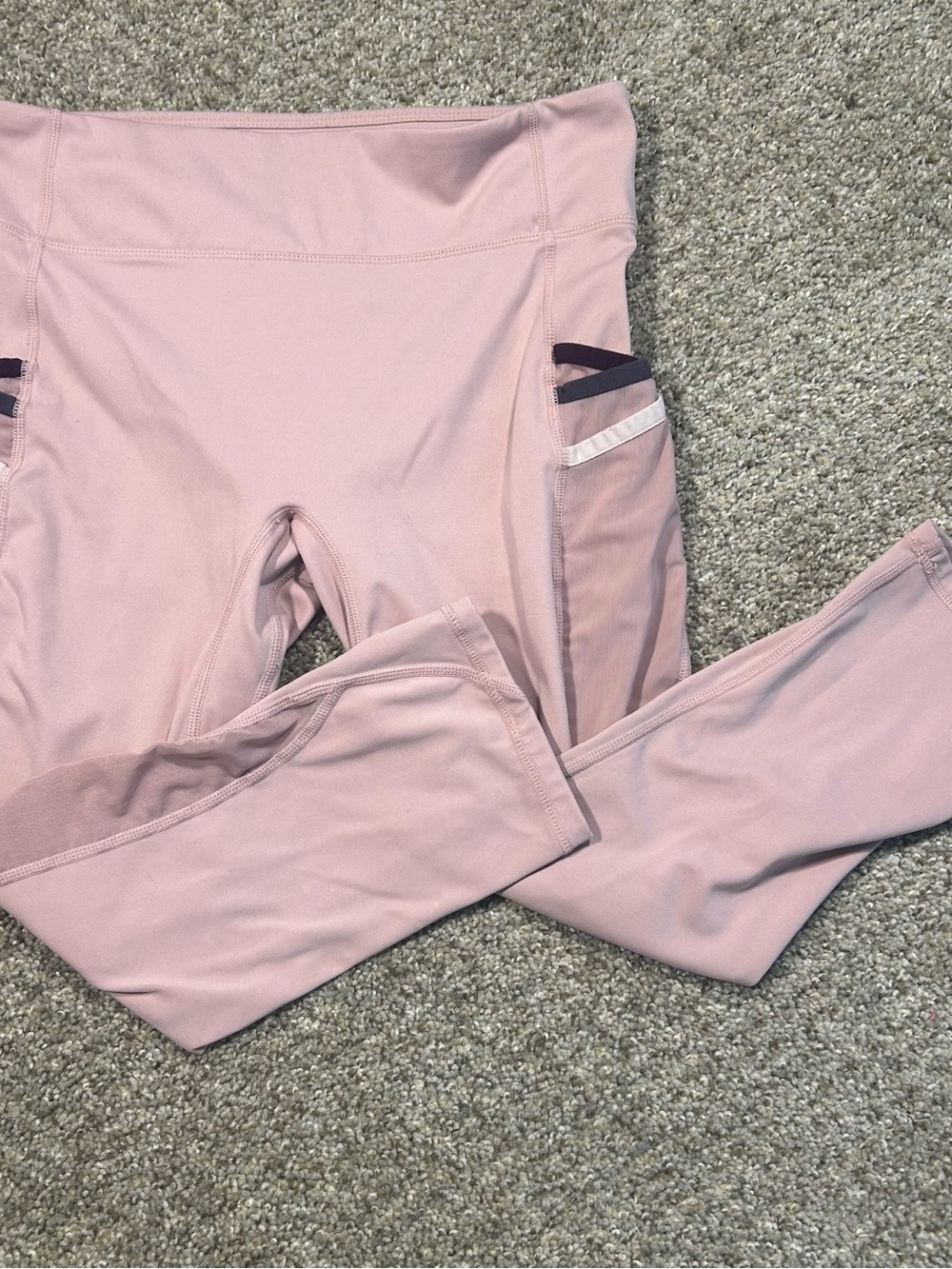 Fabletics Dusty Pink High-Rise Capri Leggings with Contrast Pocket Stripes